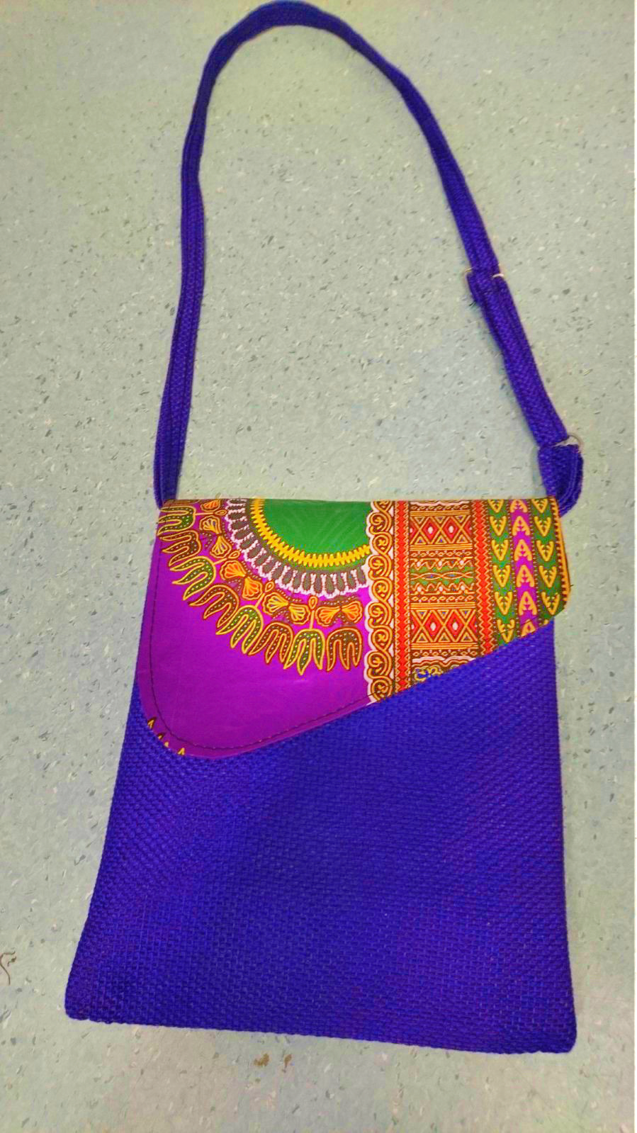 Blue handmade and recycled shoulder bag
