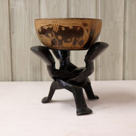 Ebony wooden bowl with intertwined sculptures